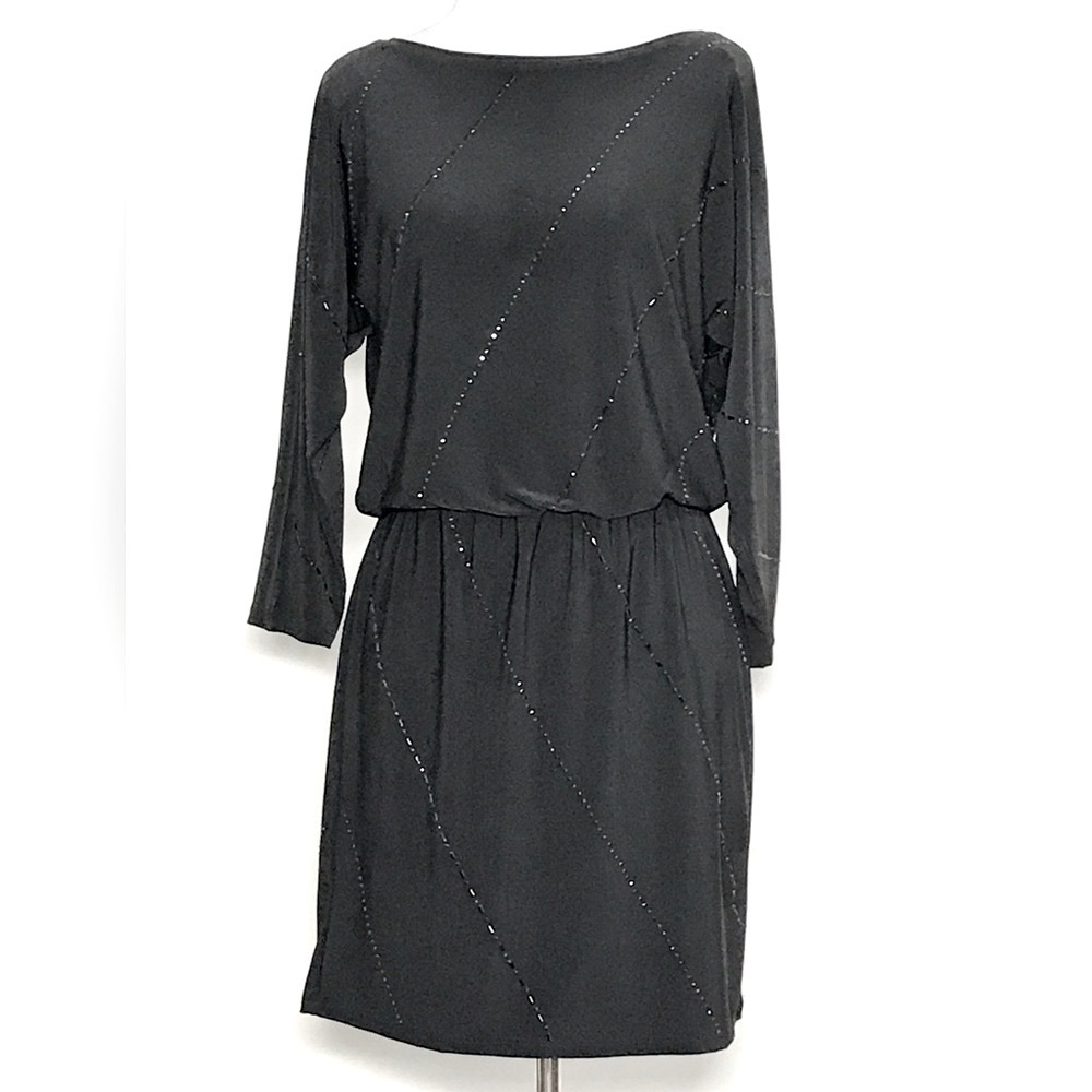 White House Black Market Women’s Black Embellished Blouson Midi Dress Size XS